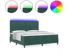 LED Čiužinio Lova Tamsiai žalia 200 x 200 cm Aksomas
