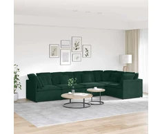 Modulinė sofa su pagalvėlėmis, aksominė, tamsiai žalia