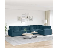 Modulinė sofa su pagalvėlėmis, aksominė, mėlyna