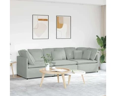 Modulinė sofa su pagalvėlėmis, aksominė, šviesiai pilka