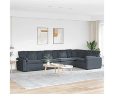 Modulinė sofa su pagalvėlėmis, aksominė, tamsiai pilka