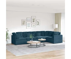 Modulinė sofa su pagalvėlėmis, aksominė, mėlyna