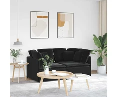 Modulinė sofa su pagalvėlėmis, aksominė, juoda