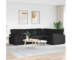 Modulinė sofa su pagalvėlėmis, audinys, juoda