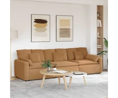 Modulinė sofa su pagalvėlėmis, smėlio spalvos