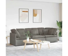 Modulinė sofa su pagalvėlėmis, šviesiai pilka, velvetas, audinys