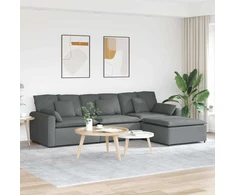 Modulinė sofa su pakoja ir pagalvėlėmis, tamsiai pilka