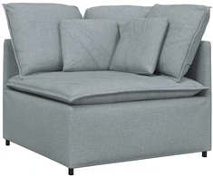 Modulinė sofa su pakoja ir pagalvėlėmis, audinys, šviesiai pilka