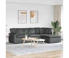 Modulinė sofa su pakoja ir pagalvėlėmis, audinys, tamsiai pilka
