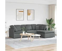 Modulinė sofa su pakoja ir pagalvėlėmis, audinys, tamsiai pilka