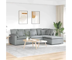 Modulinė sofa su pakoja ir pagalvėlėmis, audinys, šviesiai pilka