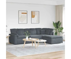 Modulinė sofa su pakoja ir pagalvėlėmis, aksominė, tamsiai pilka