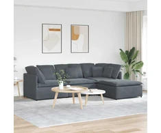 Modulinė sofa su pakoja ir pagalvėlėmis, aksominė, tamsiai pilka