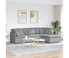 Modulinė sofa su pakoja ir pagalvėlėmis, audinys, šviesiai pilka