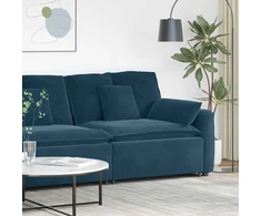 Modulinė sofa su porankiu ir pagalvėlėmis, mėlyna, 100 cm