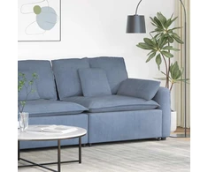 Modulinė sofa su porankiu ir pagalvėlėmis, mėlyna, 100 cm