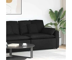 Modulinė sofa su porankiu ir pagalvėlėmis, juoda, 100 cm