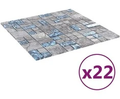 Mozaikos plytelė 22 pcs Pilka ir mėlyna 50 x 50 cm Stiklas