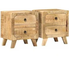 naktinė spintelė 2 vnt 40x32x46 cm medžio masyvo grubus mango