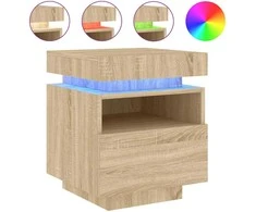 Naktinė spintelė su LED lemputėmis, ąžuolo, 40x39x48,5cm