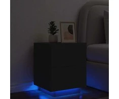 Naktinė spintelė su LED lemputėmis, juoda, apdirbta mediena