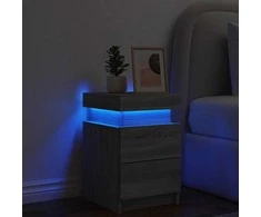 Naktinė spintelė su LED lemputėmis, pilka ąžuolo, 35x39x55cm