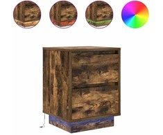 naktinė spintelė su LED lemputėmis rūkytas ąžuolas 38x34x50 cm