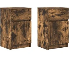 Naktinės spintelės, 2vnt., dūminio ąžuolo, 39x35x65 cm, mediena