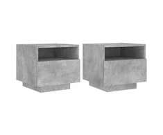 Naktinės spintelės su LED, 2vnt., betono pilkos, 40x39x37cm