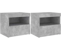 Naktinės spintelės su LED, 2vnt., betono pilkos, 50x40x45cm