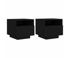 Naktinės spintelės su LED, 2vnt., juodos, 40x39x37cm