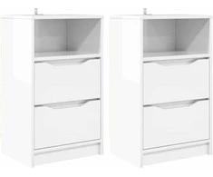Naktiniai staliukai su stalčių 2 pcs Aukštai blizganti balta