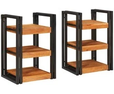 Naktinis staliukas 2 pcs Ruda ir juoda Solu medžio acacija