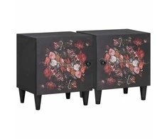 Naktinis staliukas su durelėmis 2 pcs Juoda 40 x 33 x 46 cm