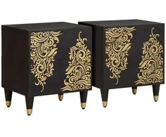 Naktinis staliukas su durelėmis 2 pcs Juoda 40 x 33 x 46 cm