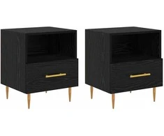 Naktinis staliukas su stalčių 2 pcs Juoda 40 x 35 x 47,5 cm