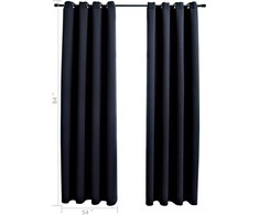 Neperšlampamos užuolaidos su žiedais, 2 vnt., juodos, 137x213 cm, audinys