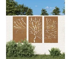 Sodo sienos dekoracija, 3 dalių, 105x55cm, corten plienas