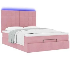 Osmanų lova su čiužiniais ir LED Rožinė 140x190cm Velvet