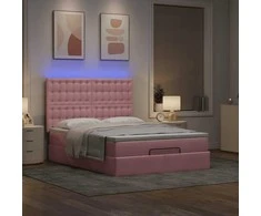 Osmanų lova su čiužiniais ir LED Rožinė 140x200cm Velvet
