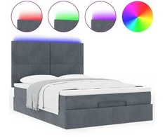 Osmanų lova su čiužiniais ir LED Tamsiai pilka 140x200cm Velvet