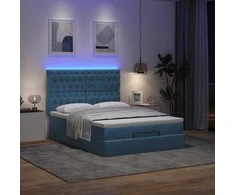 Osmanų lova su čiužiniais ir LED Tamsiai mėlyna Velvet