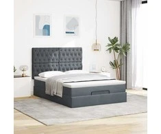 Osmanų lova su čiužiniais ir LED Tamsiai pilka 140x200cm Velvet