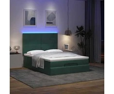 Osmanų lova su čiužiniais ir LED Tamsiai žalia 140x200cm Velvet