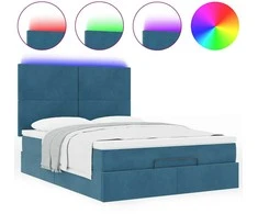 Osmanų lova su čiužiniais ir LED Tamsiai mėlyna Velvet