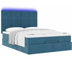 Osmanų lova su čiužiniais ir LED Tamsiai mėlyna Velvet