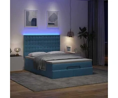 Osmanų lova su čiužiniais ir LED Tamsiai mėlyna Velvet