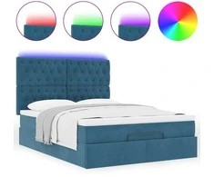 Osmanų lova su čiužiniais ir LED Tamsiai mėlyna Velvet