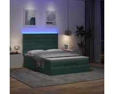 Osmanų lova su čiužiniais ir LED Tamsiai žalia 140x200cm Velvet