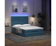 Osmanų lova su čiužiniais ir LED Tamsiai mėlyna Velvet